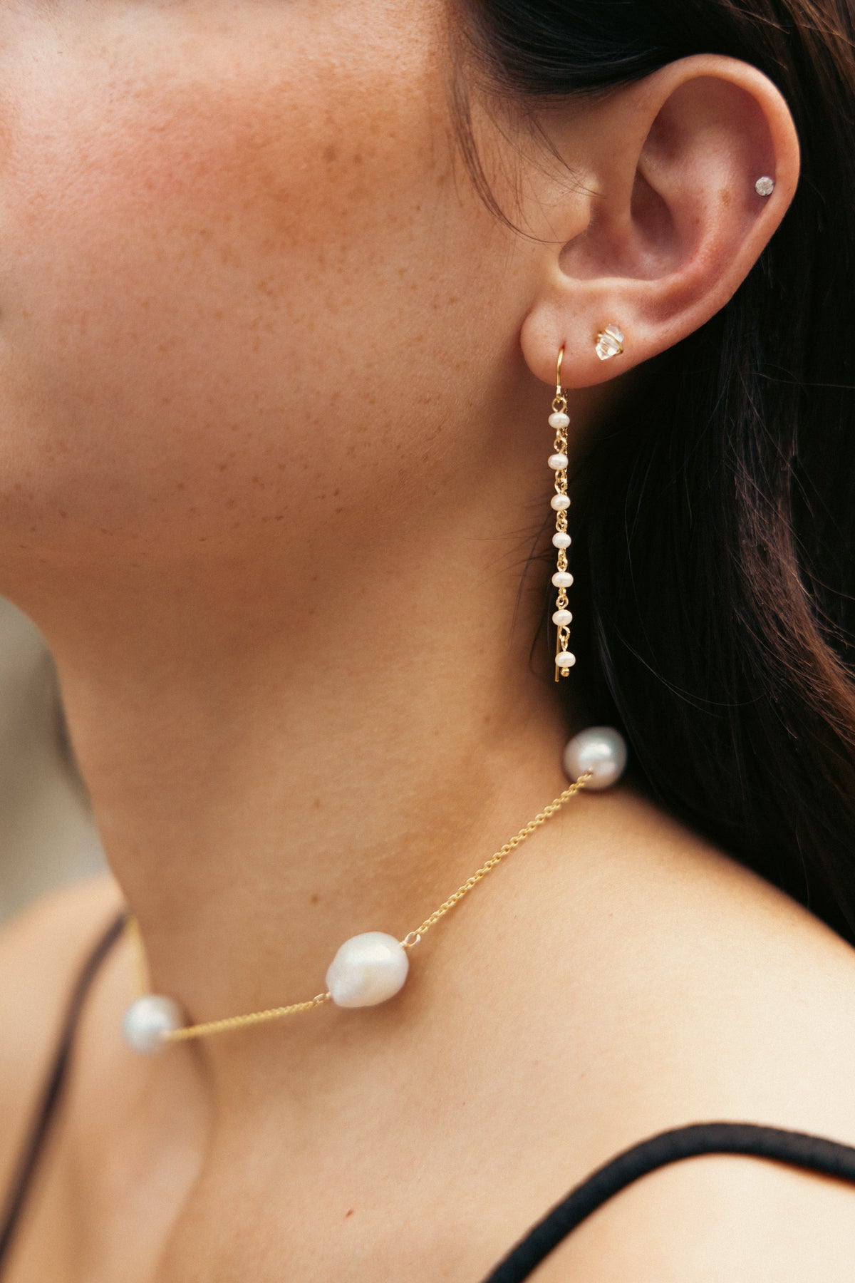 Pearl Drop Threaders in 14k gold filled, view 2