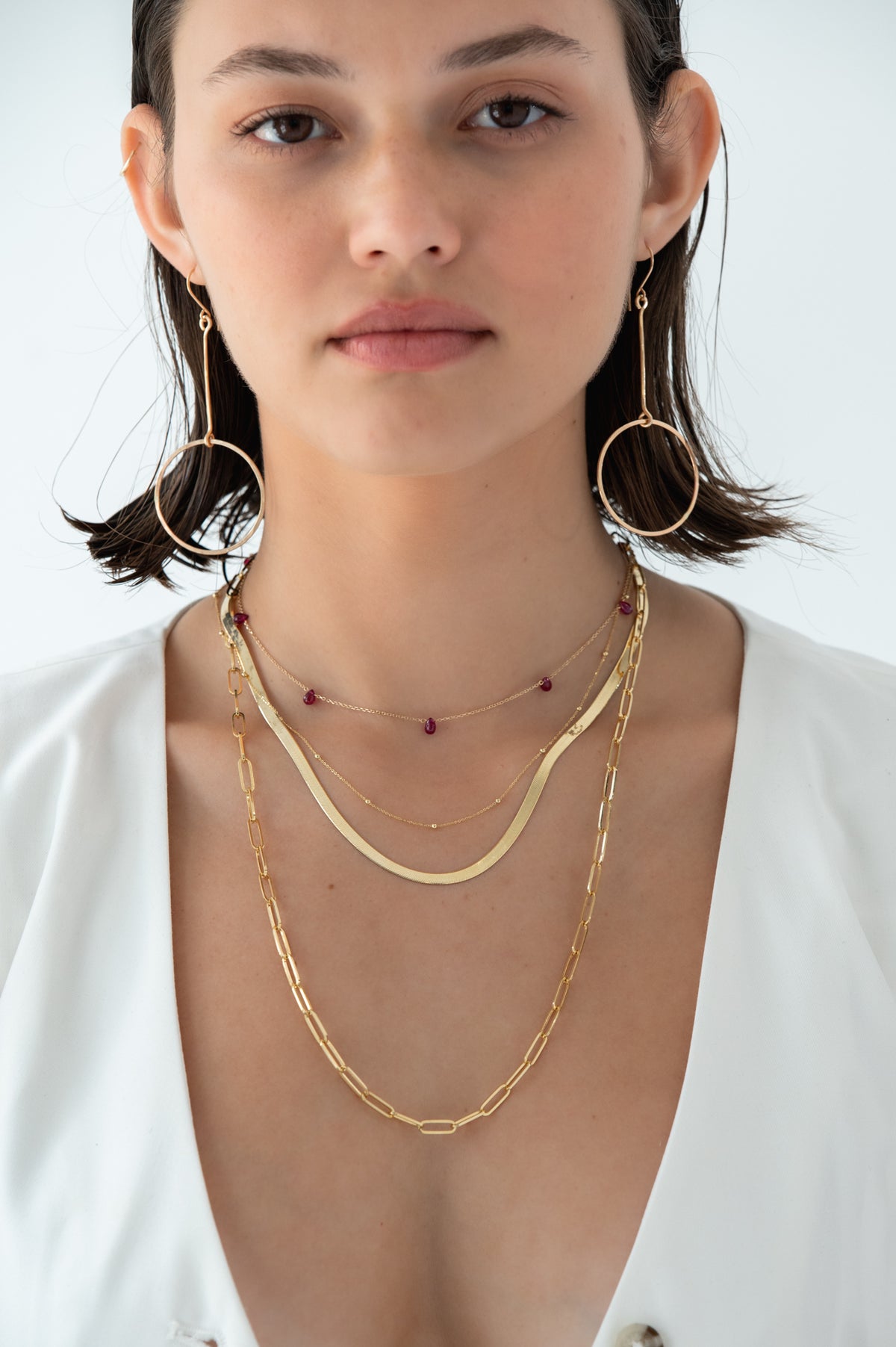 Nine Ruby Necklace in 14k gold, view 2