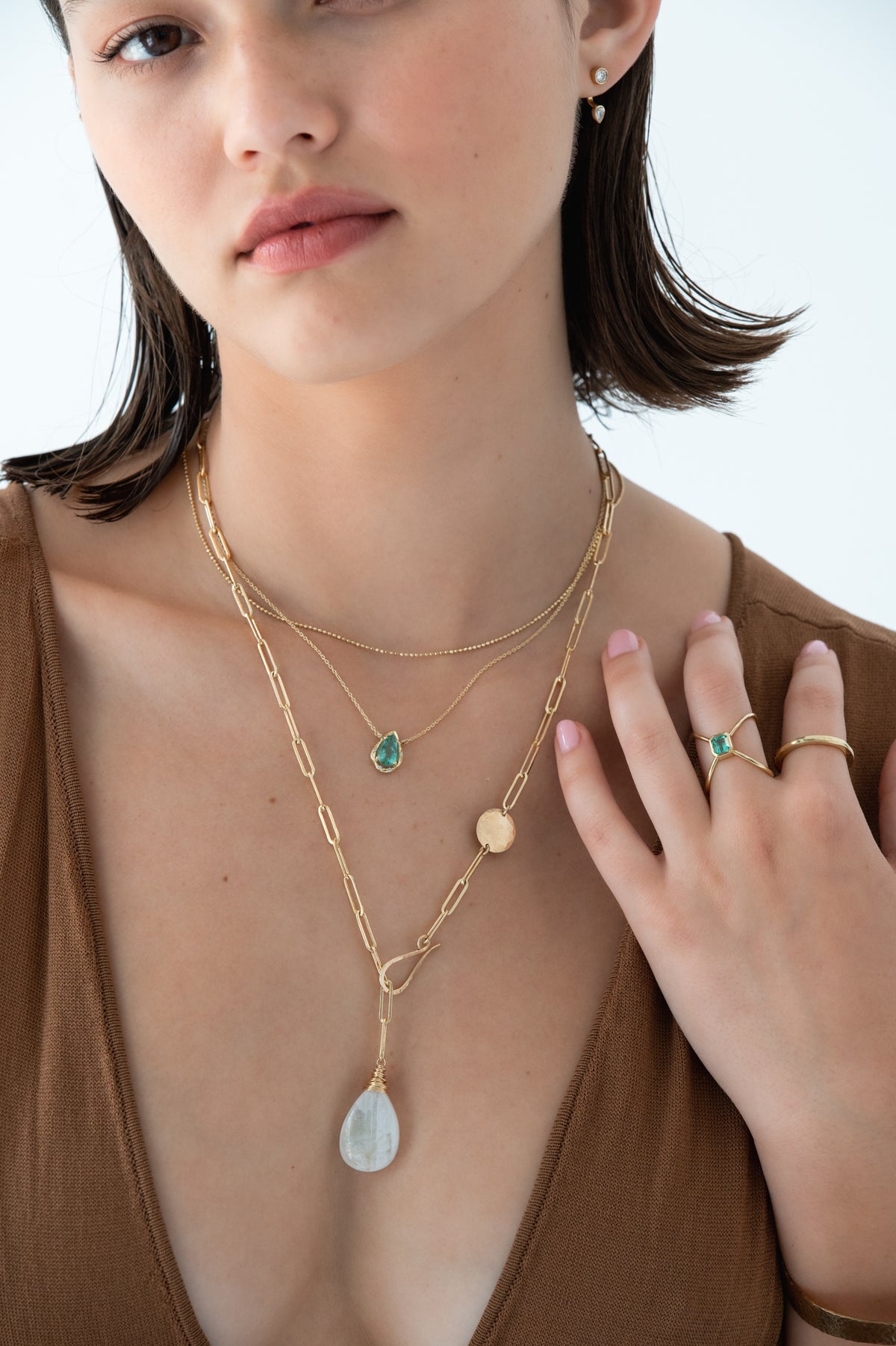 Teardrop Colombian Emerald Necklace, view 2