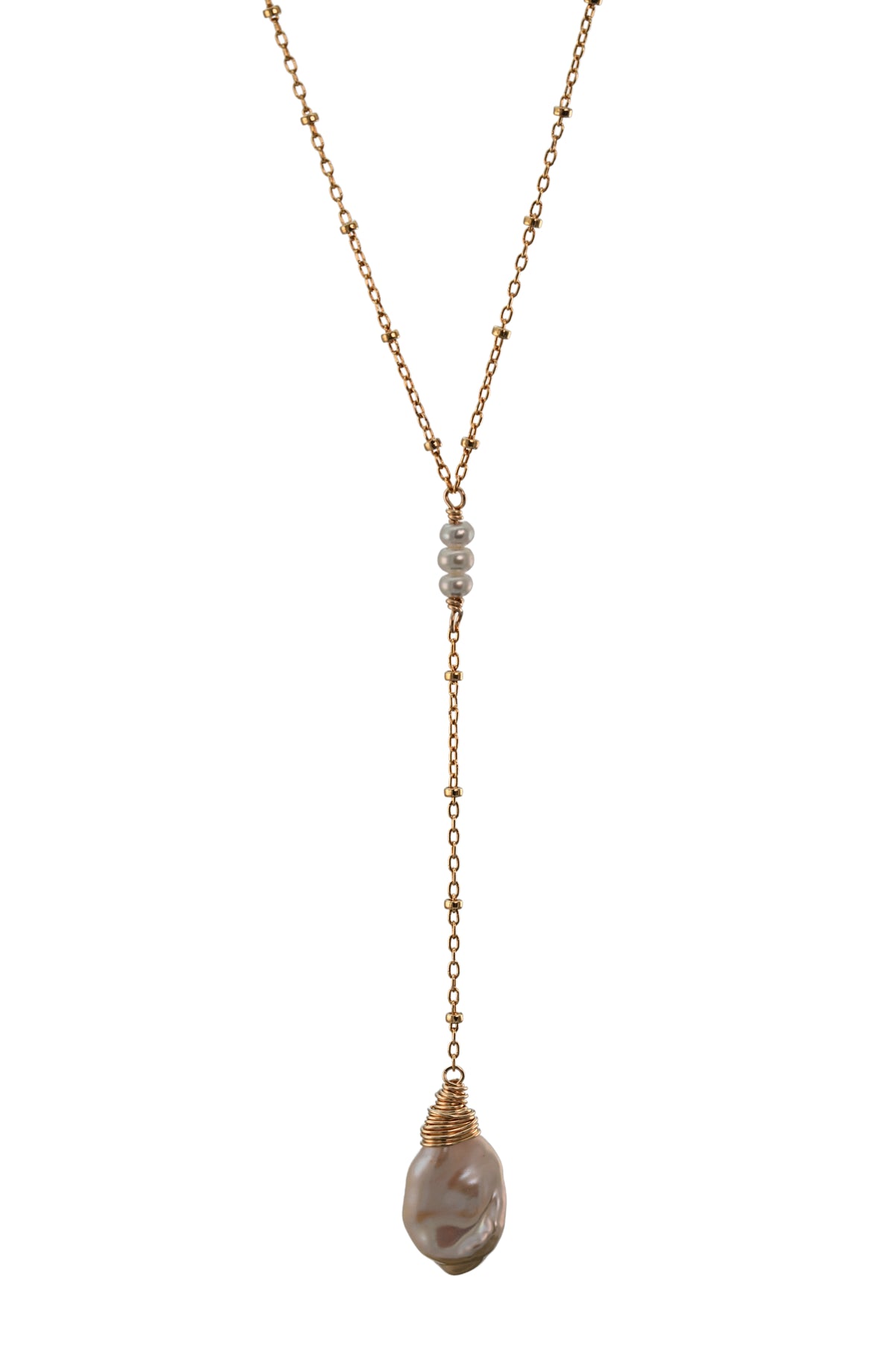 Keshi Pearl Lariat in 14k gold filled