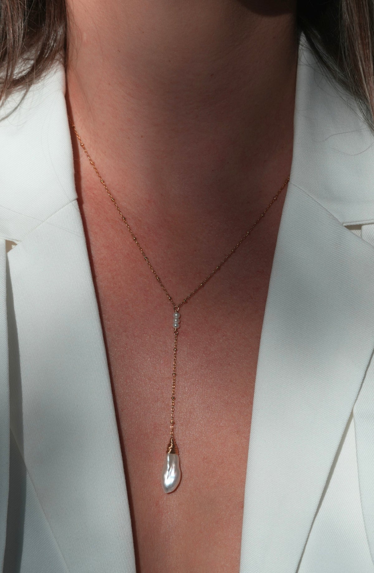 Keshi Pearl Lariat in 14k gold filled, view 2