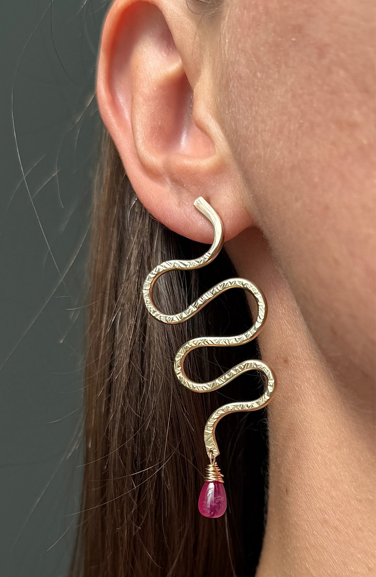 Serpent Earrings with Ruby, view 2