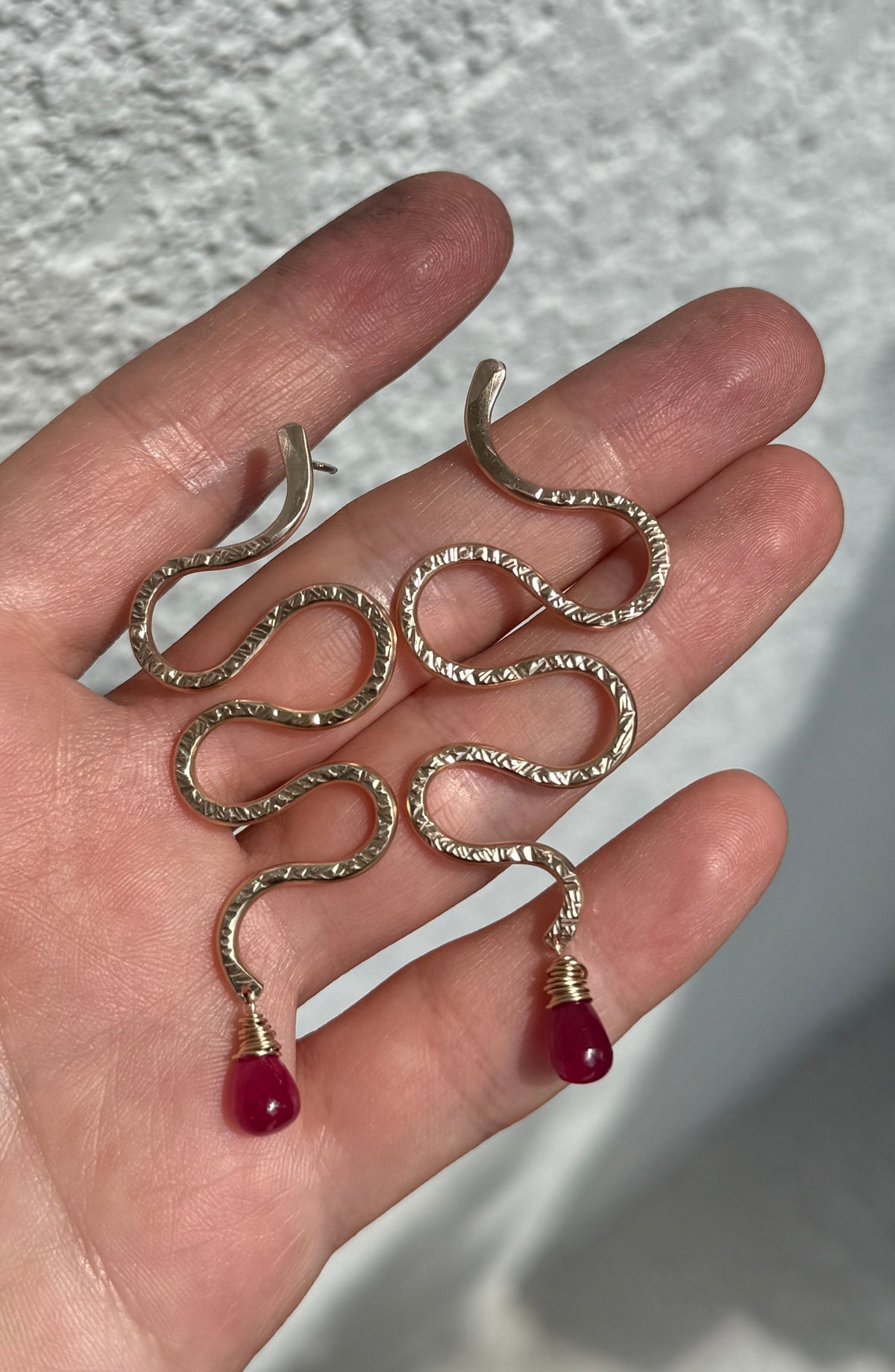 Serpent Earrings with Ruby, view 5