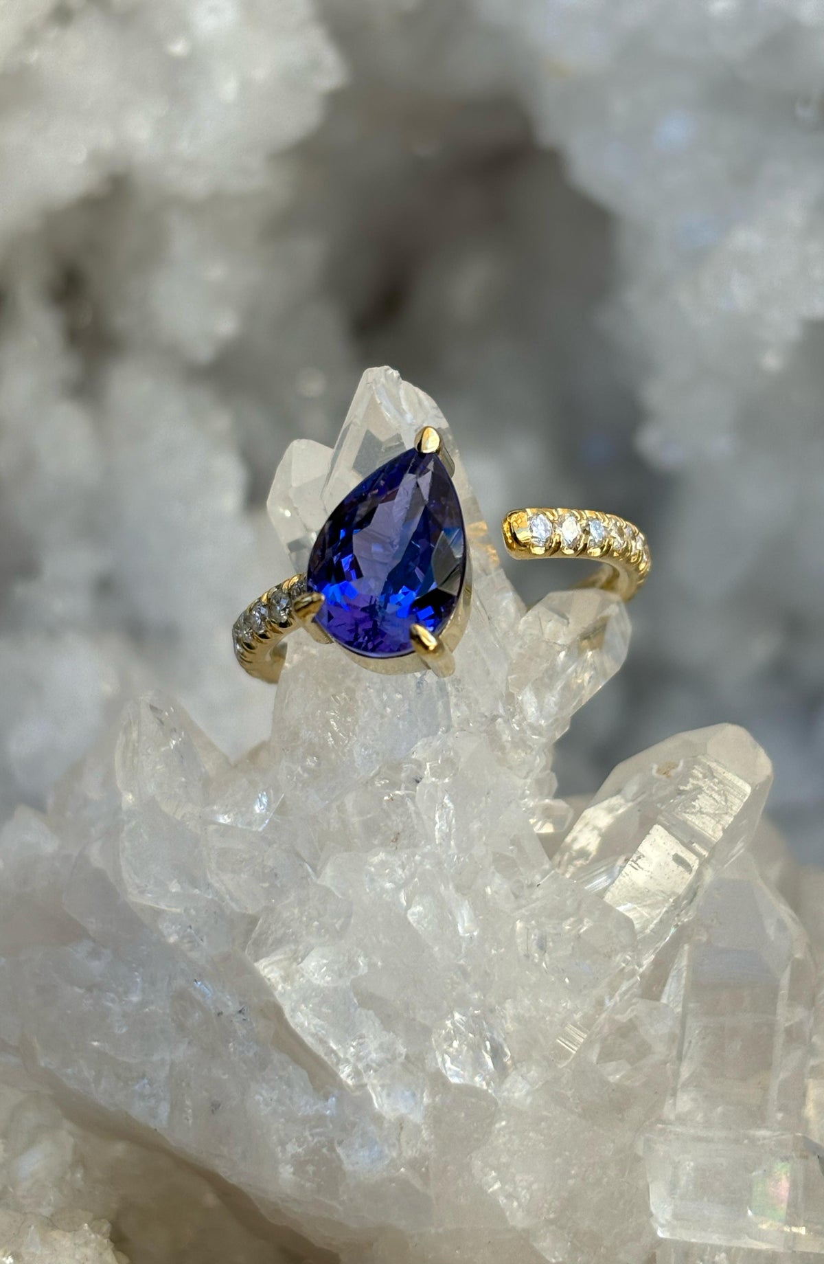 Tanzanite Prong Ring with Diamonds in 18k gold, view 3