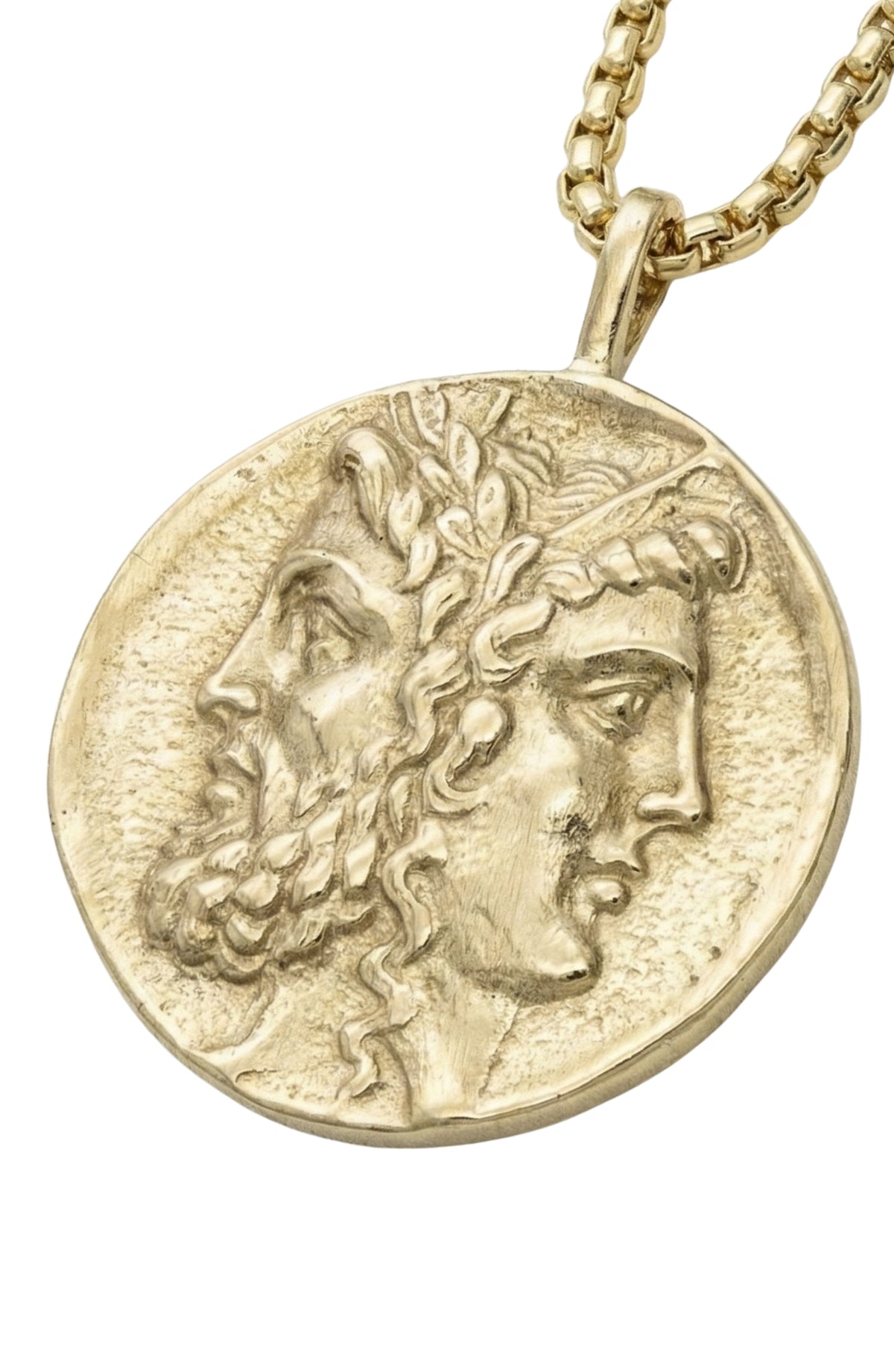 Hera and Zeus Coin Pendant in 14k gold