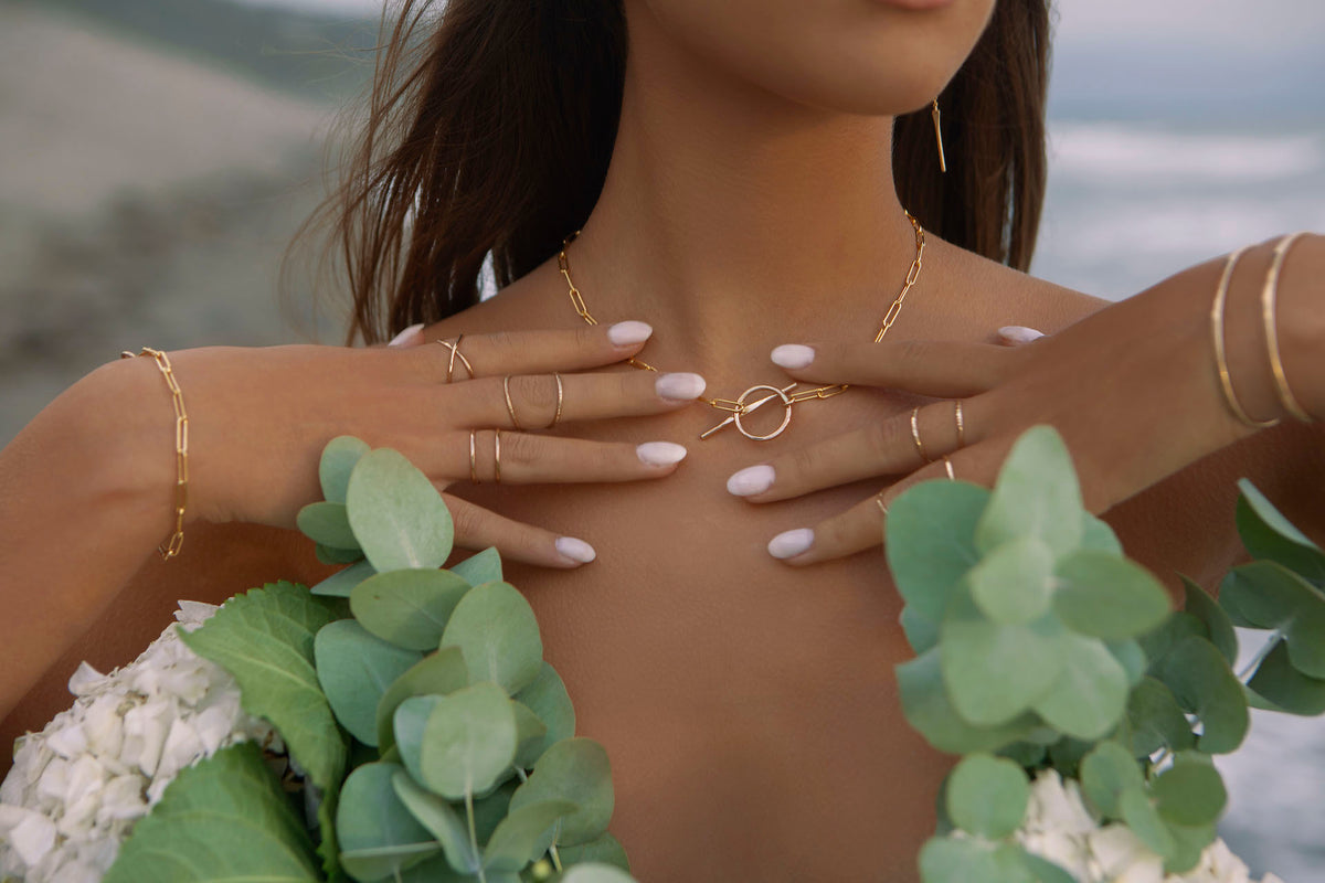 Veda Toggle Necklace in 14k gold filled, view 3