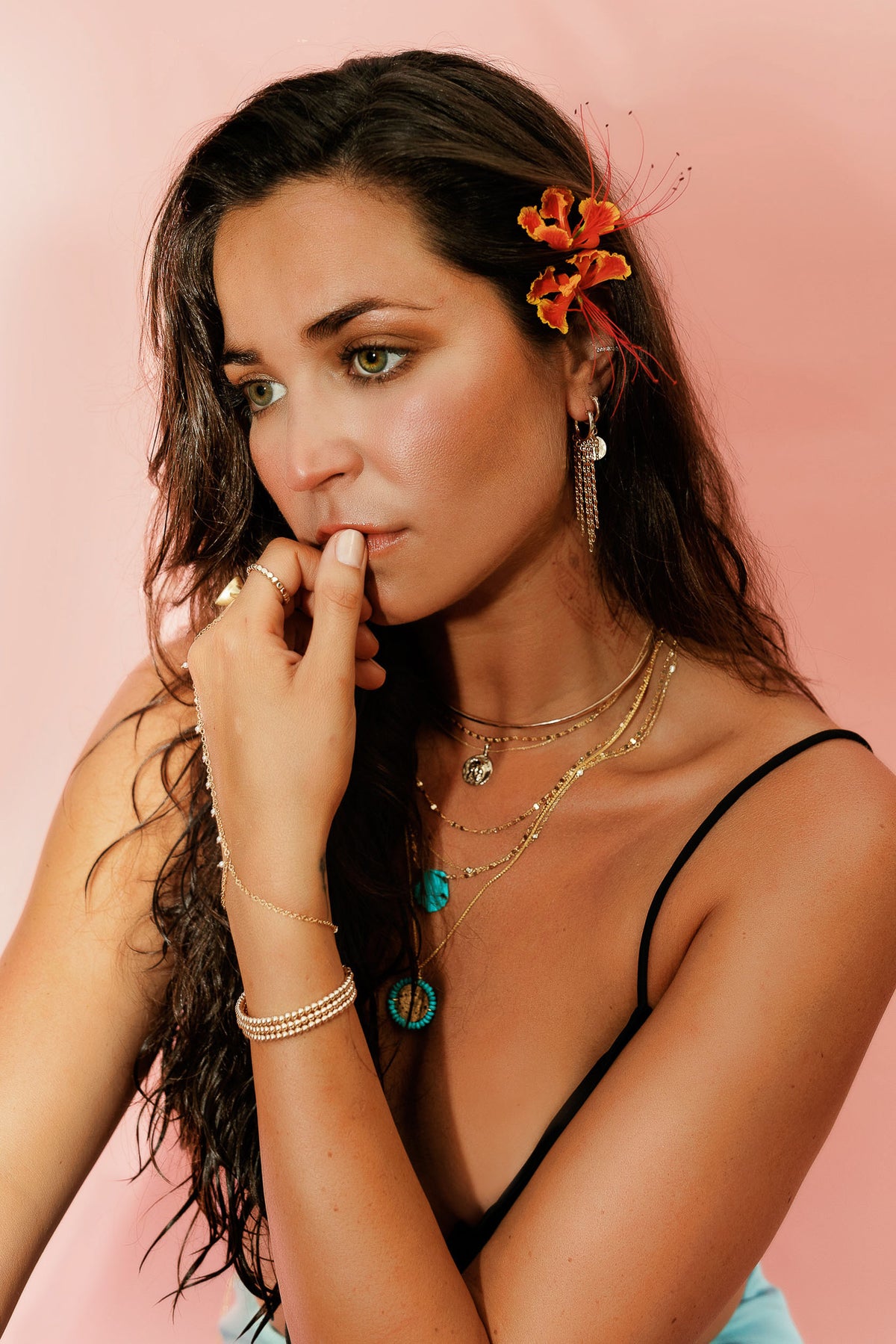 Muse Double Chain Necklace in 14k gold filled, view 3