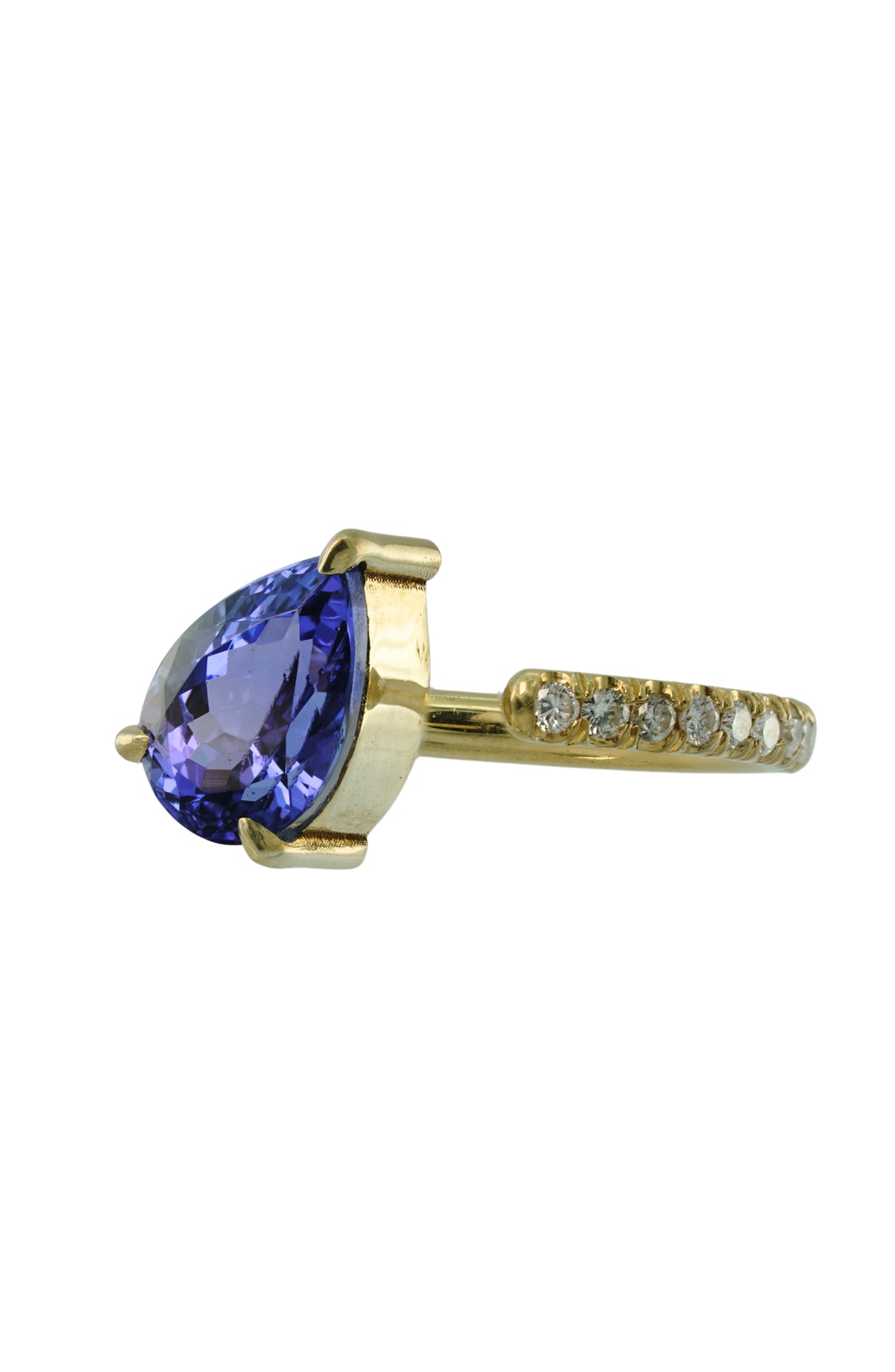 Tanzanite Prong Ring with Diamonds in 18k gold, view 9