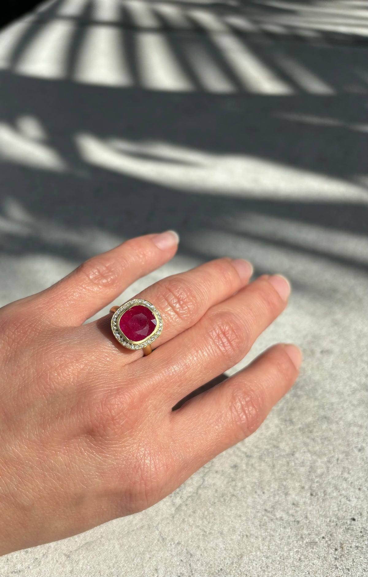 Ruby Bezel Ring with Diamonds