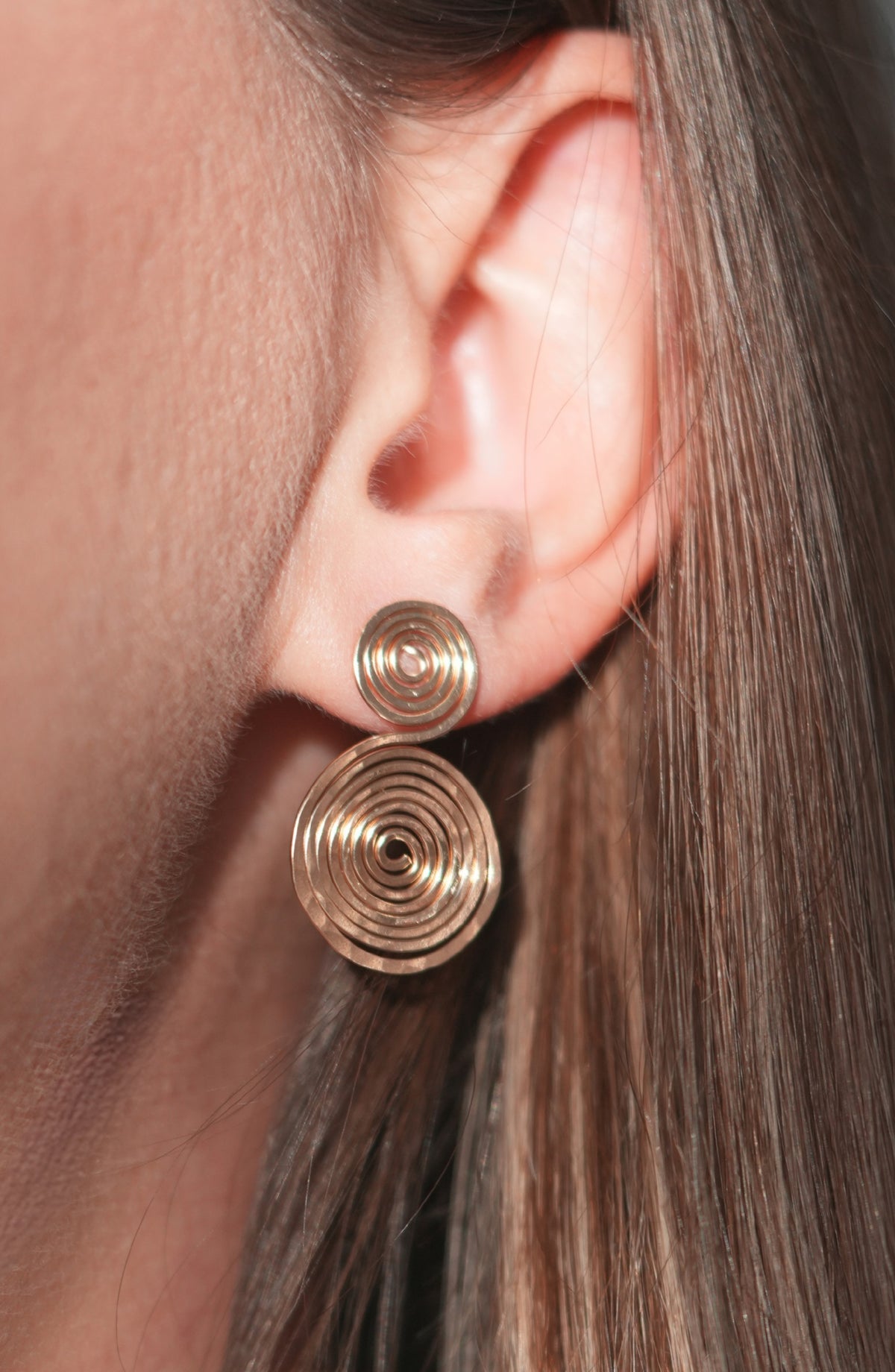 Elissos Inverse Earrings in 14k gold filled, worn on model