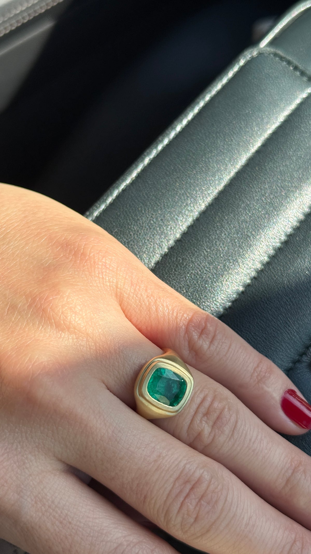 Pascal Emerald Ring, worn on model