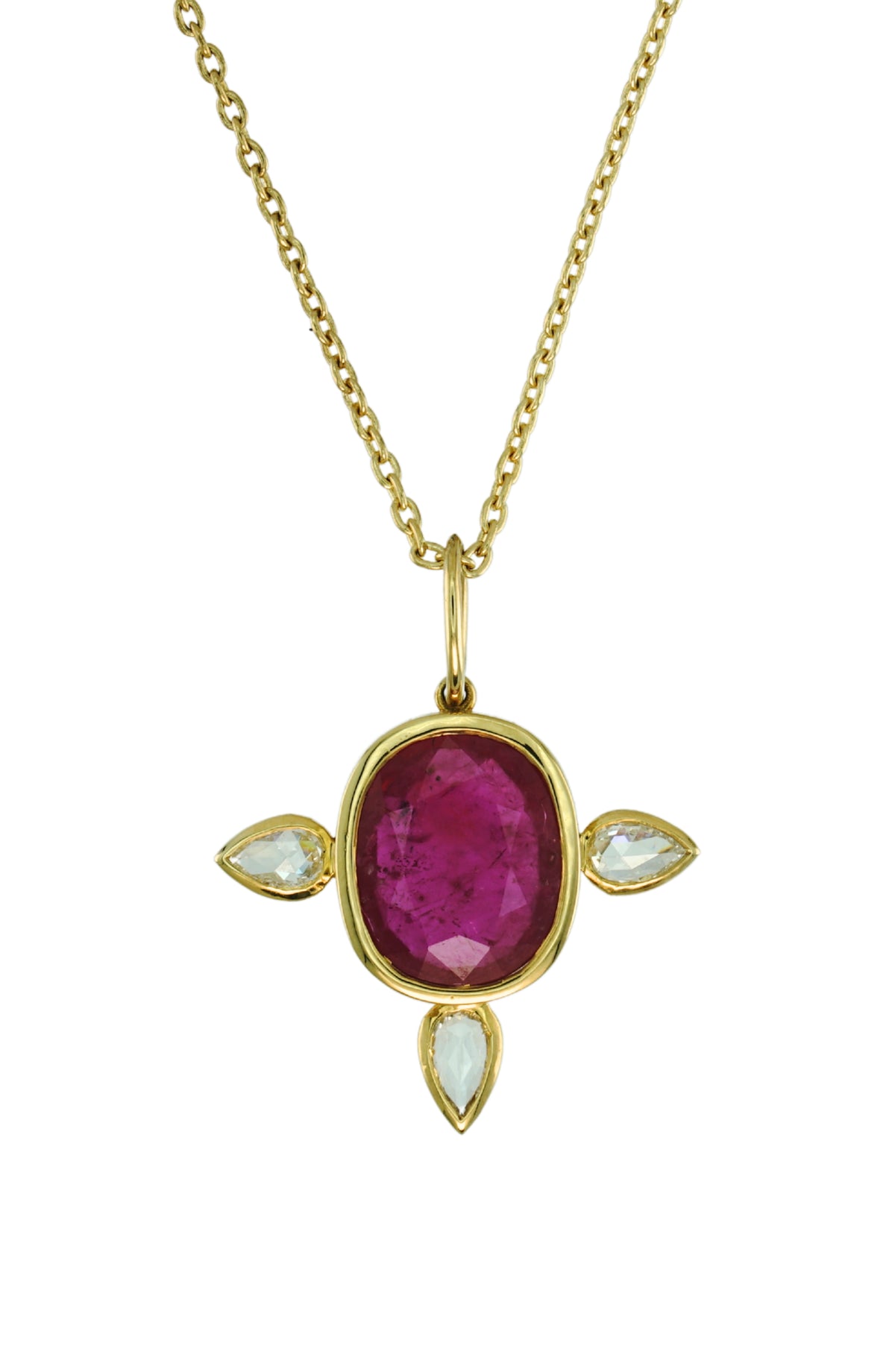 Ruby Bezel Necklace with Diamonds in 18k gold