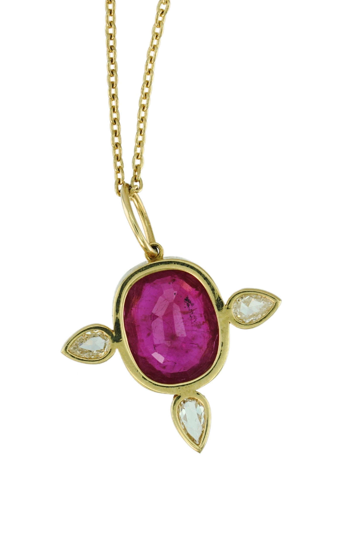 Ruby Bezel Necklace with Diamonds in 18k gold, view 3
