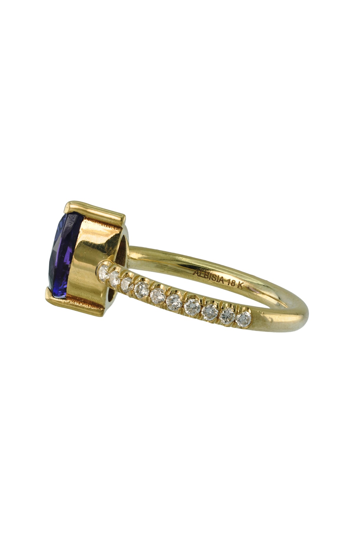 Tanzanite Prong Ring with Diamonds in 18k gold, view 10
