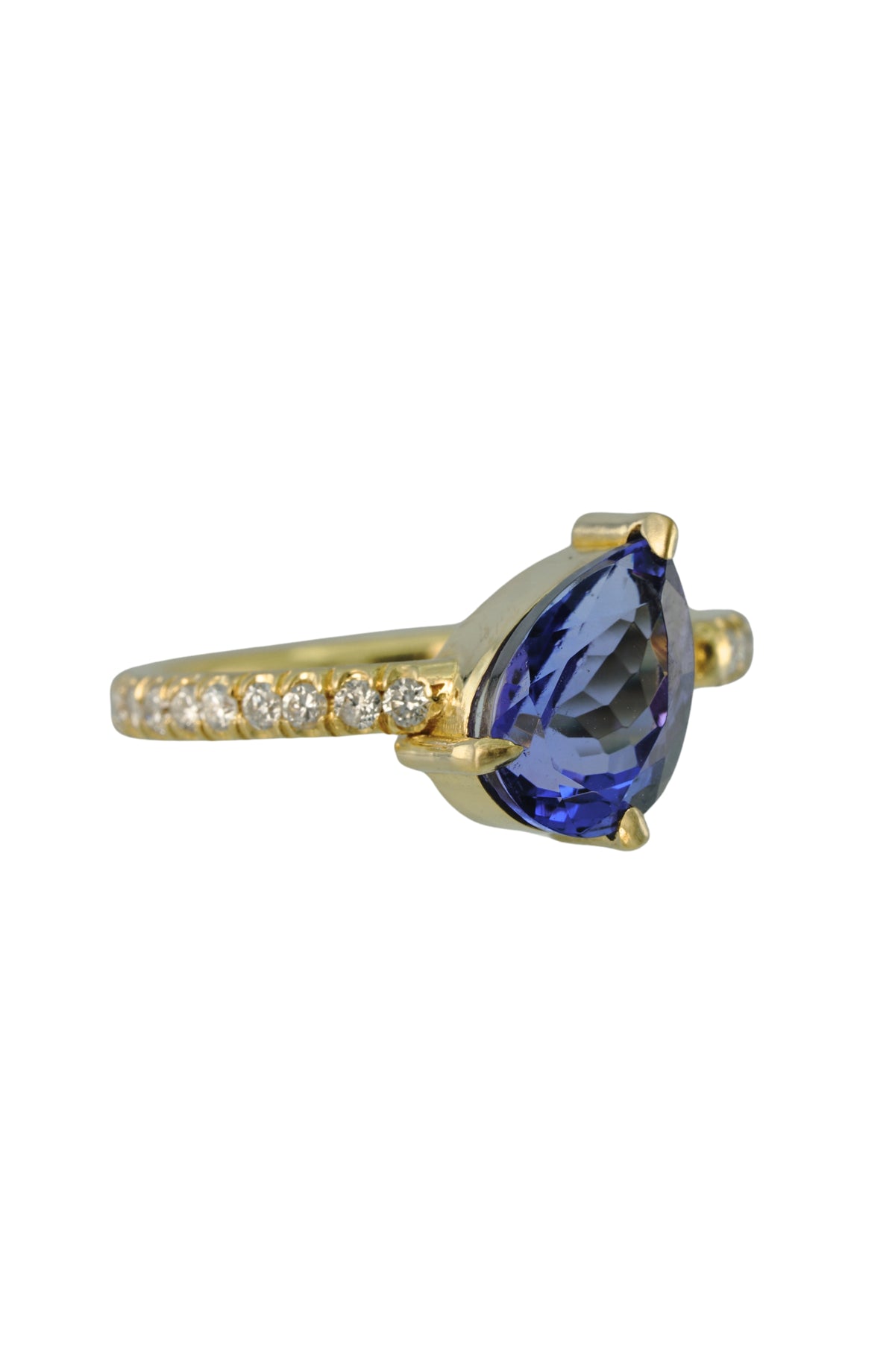 Tanzanite Prong Ring with Diamonds in 18k gold, view 6
