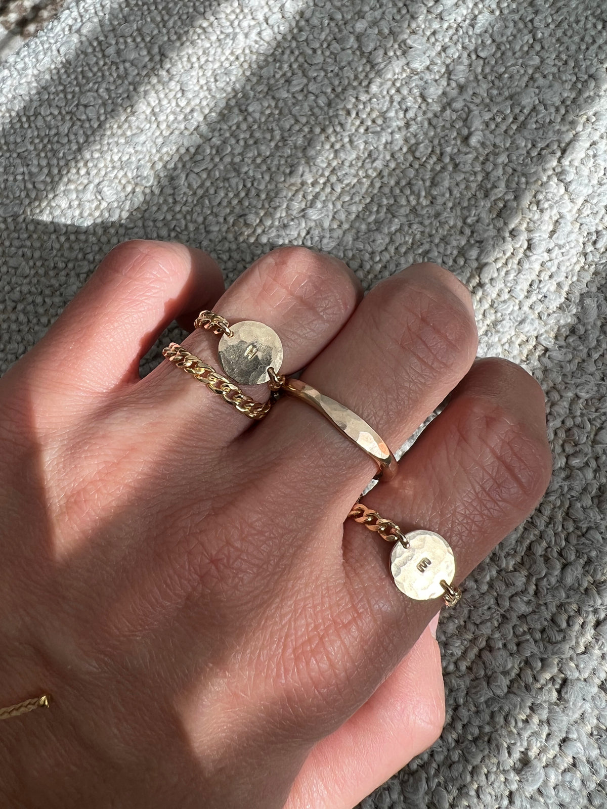 Curbed Chain Initial Ring in 14k gold filled