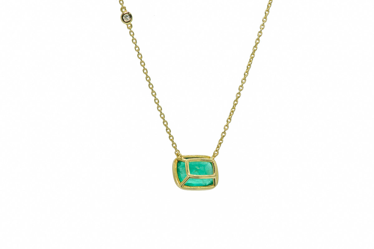 Zambian Emerald Necklace with Diamond, view 3
