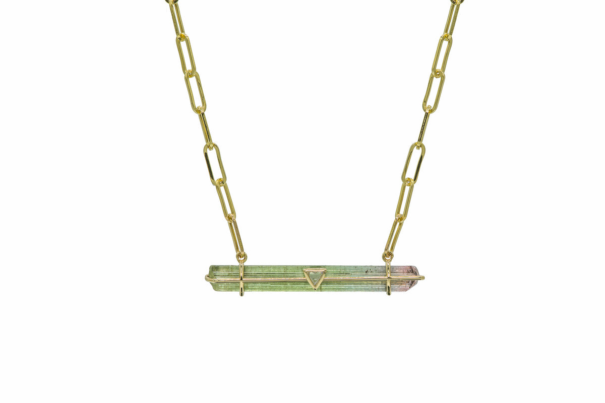 Raw Tourmaline Crystal Drop Necklace in 14k gold