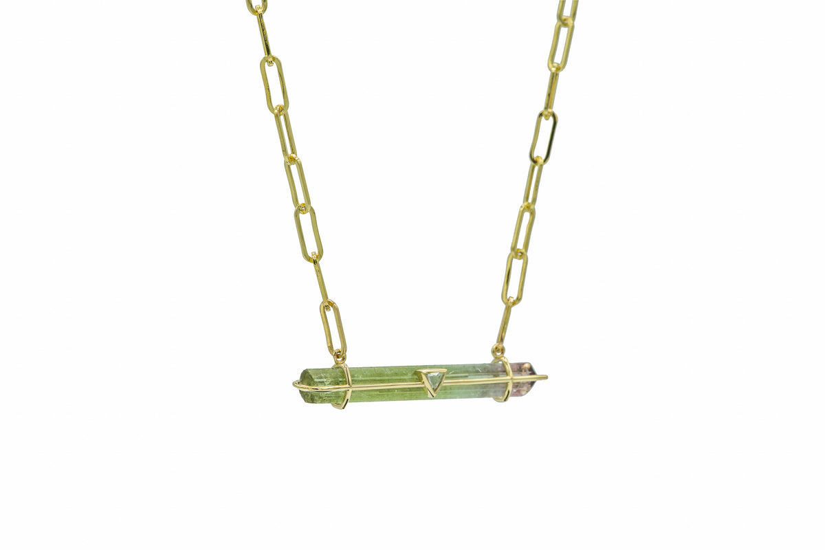 Raw Tourmaline Crystal Drop Necklace in 14k gold, view 2