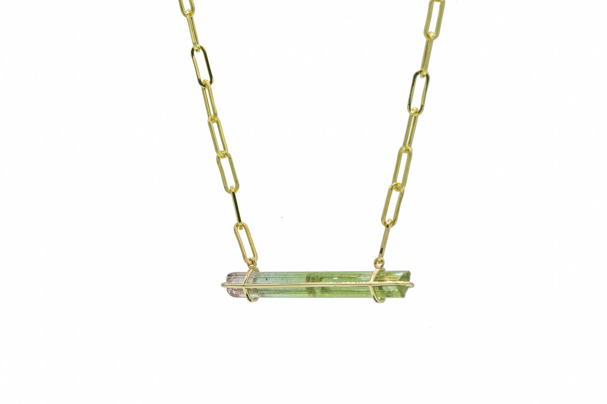 Raw Tourmaline Crystal Drop Necklace in 14k gold, view 3