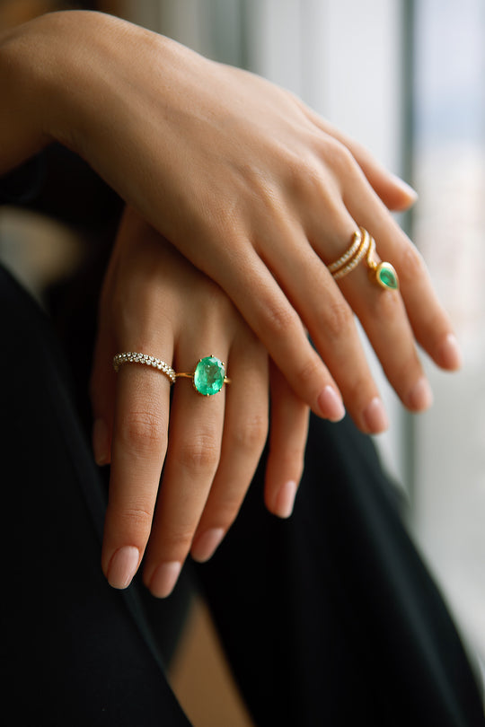 Emerald Rings on model's hand