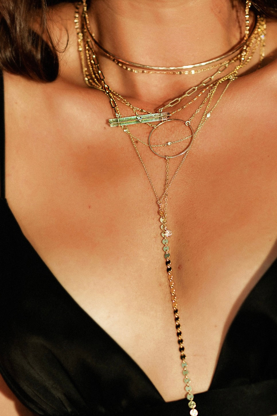 Raw Tourmaline Crystal Drop Necklace in 14k gold, view 4