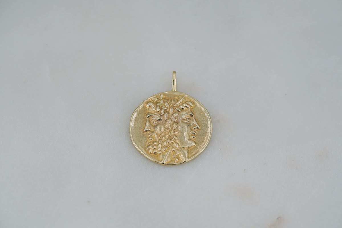 Hera and Zeus Coin Pendant in 14k gold, view 4