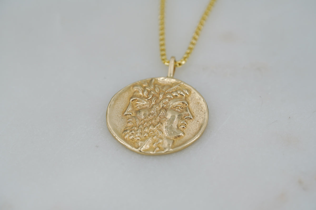 Hera and Zeus Coin Pendant in 14k gold, view 7