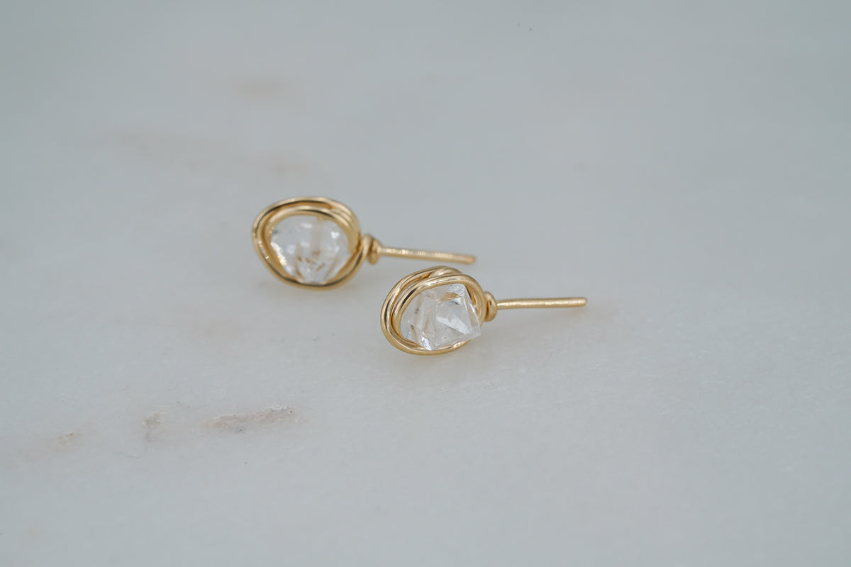 Herkimer Studs in 14k yellow gold, view 4