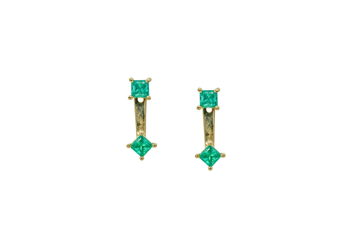 Zambian Emerald Studs with Removable Jacket in 18k gold